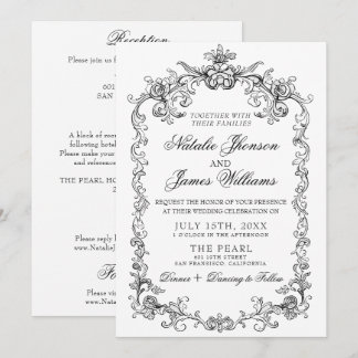 Invitación Vintage Black White Old Money All In One Wedding