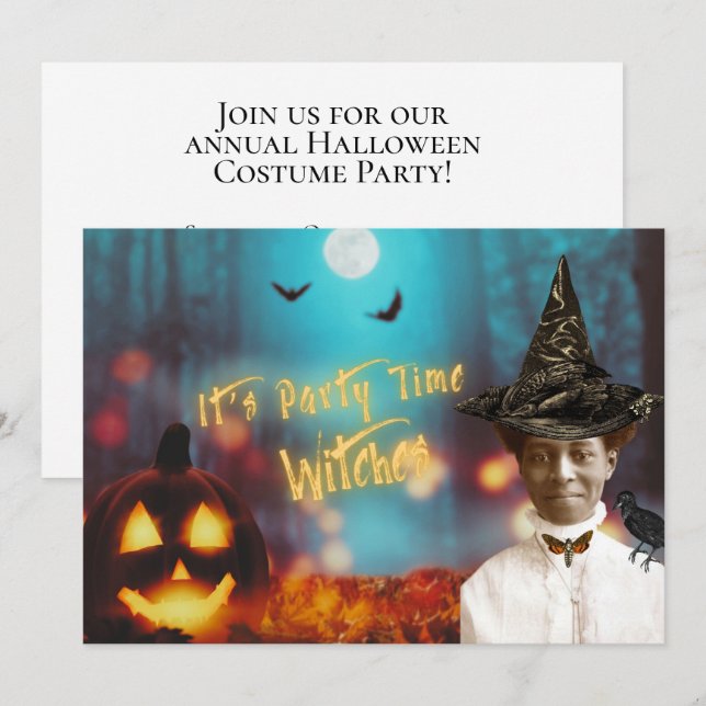 Invitación Vintage Black Witch Halloween Party (Anverso / Reverso)