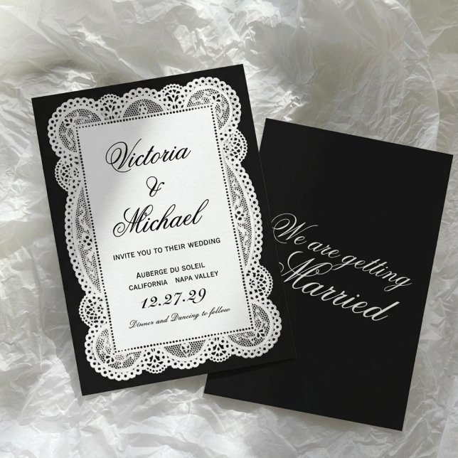 Invitación Vintage Blanco Encaje Dinero Antiguo Doily Boda (Subido por el creador)