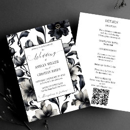 Invitación Vintage blanco y negro elegante todo en un boda