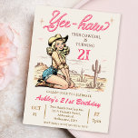Invitación Vintage Blonde Yee-haw Cowgirl 21º cumpleaños<br><div class="desc">Vintage Blonde Yee-haw Cowgirl Invitación de cumpleaños 21 Invitación divertida cowgirl temática de cumpleaños 21 invitación para un adulto con un viejo estilo retro imagen de vaquera rubia, paisaje del desierto y cuerda como texto en un rosa caliente. La edad es totalmente editable, por lo que esta plantilla podría utilizarse...</div>