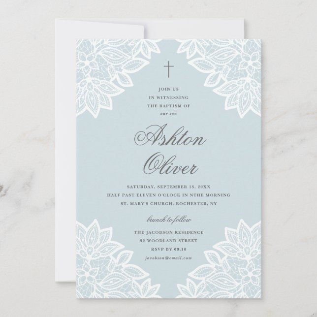 Invitación Vintage Blue Baptism y Christening Religiosos (Anverso)