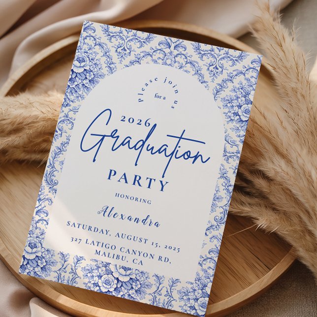 Invitación Vintage Blue Botanical Graduation Party (Subido por el creador)