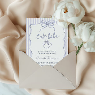 Invitación Vintage Blue Bow Cafe Bebe Niño Fiesta de Bebé
