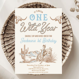 Invitación Vintage Blue Boys Wild Ride Primer Cumpleaños