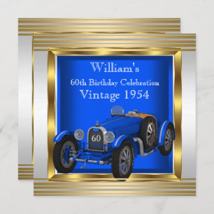Invitación Vintage Blue Carreras Car Mans 60th Birthday Party