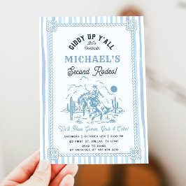 Invitación Vintage Blue Cowboy 2nd Birthday Party