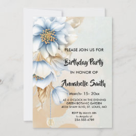 Invitación Vintage Blue floral Birday