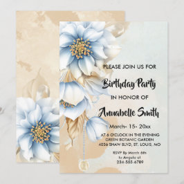 Invitación Vintage Blue floral Birday