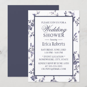 Invitación Vintage Blue Floral Elegant Wedding Shower
