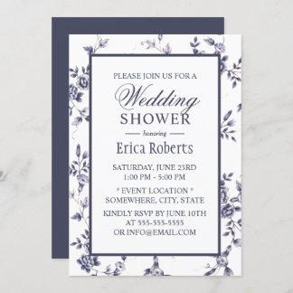 Invitación Vintage Blue Floral Elegant Wedding Shower