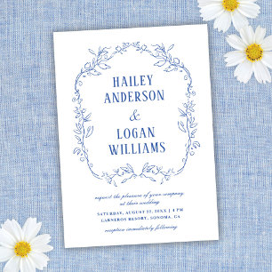 Invitación Vintage Blue Floral Frame Elegant Wedding