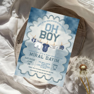 Invitación Vintage Blue Football Oh Boy Baby Shower