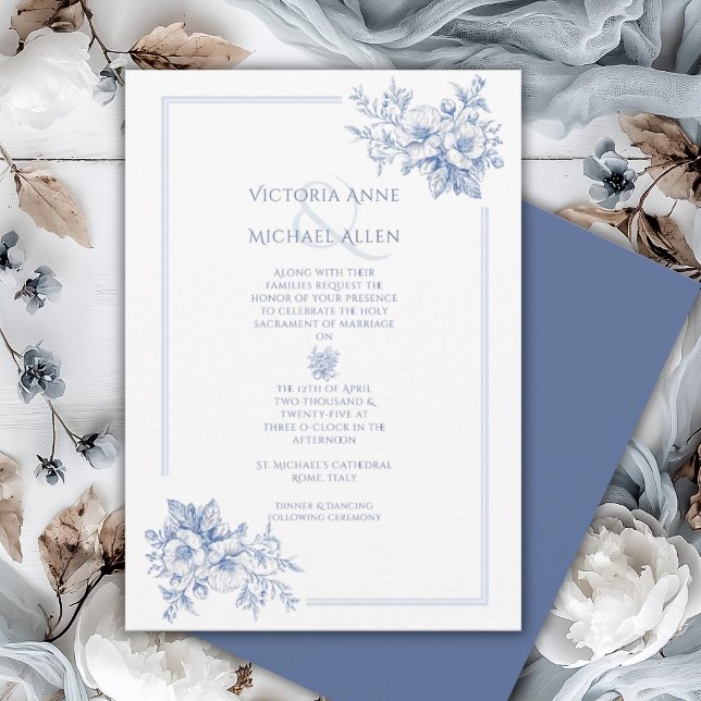 Invitación Vintage Blue Frame Floral Elegante Boda (Subido por el creador)