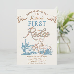 Invitación Vintage Blue Green Cowboy Primer Rodeo Primer cump