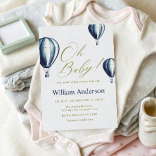 Invitación Vintage Blue Hot Air Balloon Baby Shower