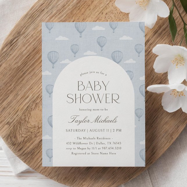 Invitación Vintage Blue Hot Air Balloon Baby Shower (Subido por el creador)