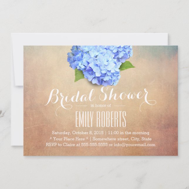 Invitación Vintage Blue Hydrangea Elegant Bridal Shower (Anverso)