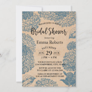 Invitación Vintage Blue Hydrangea Floral Kraft Bridal Shower
