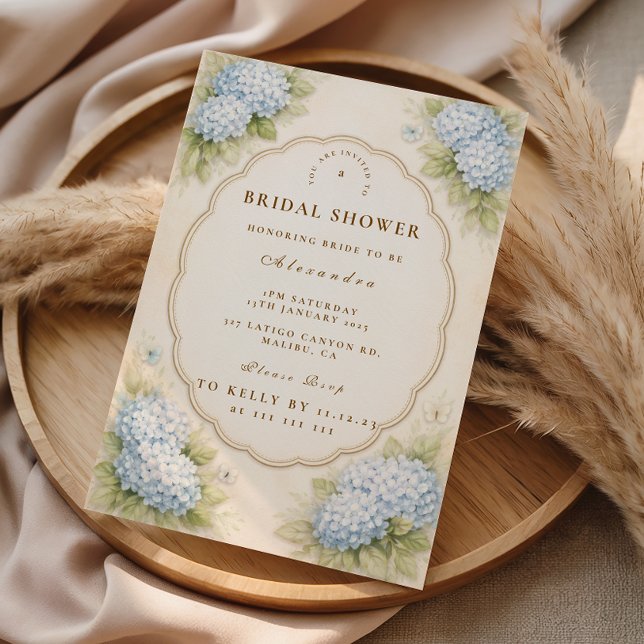 Invitación Vintage Blue Hydrangea Garden Bridal Shower (Subido por el creador)
