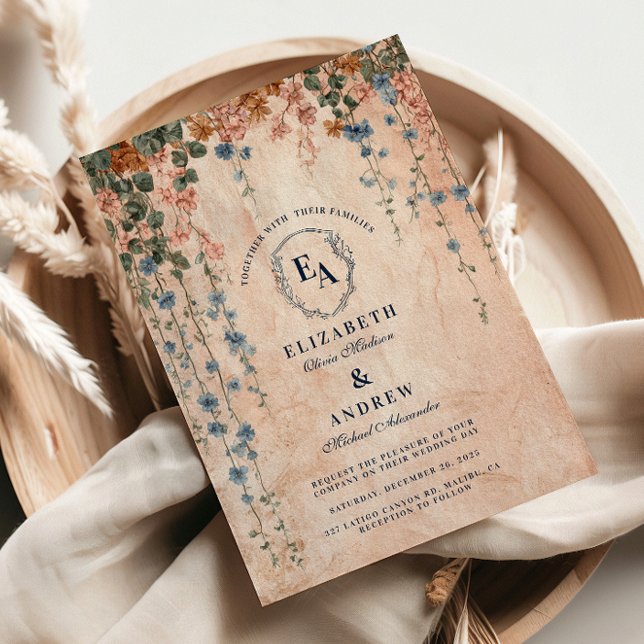 Invitación Vintage Blue Morning Glory Boda (Subido por el creador)