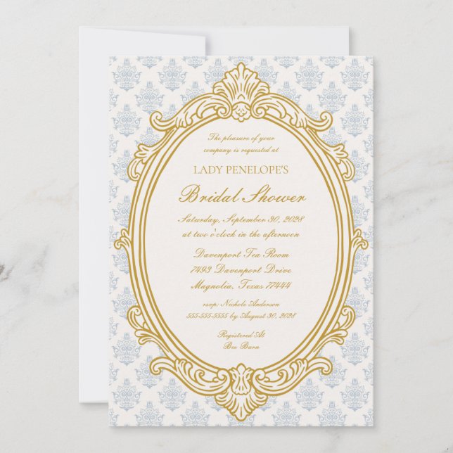 Invitación Vintage Blue Regency Cameo Bridal Shower (Anverso)