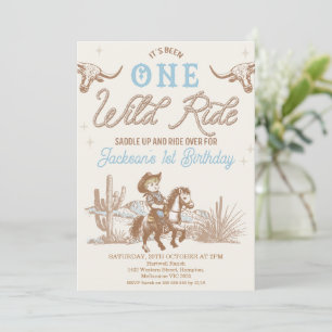 Invitación Vintage Blue Rodeo Boys Wild Year 1cumpleaños