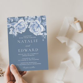 Invitación Vintage Blue Rosas Elegant Wedding
