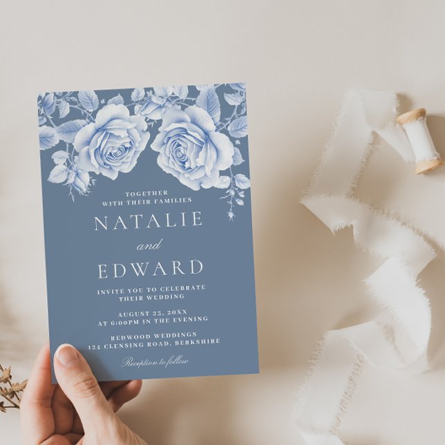 Invitación Vintage Blue Rosas Elegant Wedding (Subido por el creador)