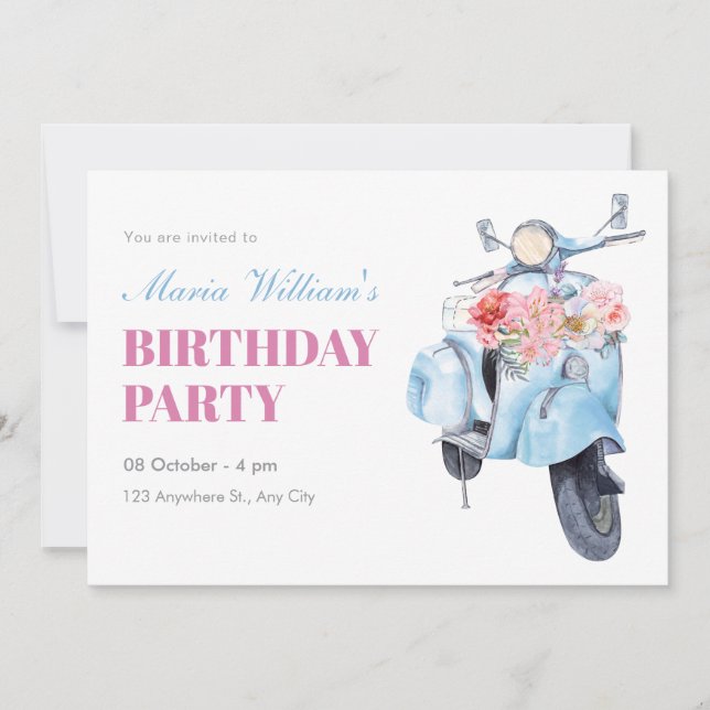 Invitación Vintage blue scooter (Anverso)