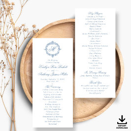 Invitación Vintage Blue Toile Monogram Wedding Programs