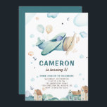Invitación Vintage Blue Watercolor Airplane Kids Birday<br><div class="desc">Invitación de cumpleaños del avión Vintage Blue Watercolor | Invitación de cumpleaños de niños Personalizables con ilustraciones acuarelas de un avión vintage con nubes, estrellas, pájaros, árboles y acentos de casas. Esta invitación vintage es perfecta para cumpleaños de niños. Los textos son totalmente editables para cualquier evento. Los elementos coincidentes...</div>
