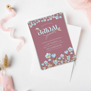 Invitación Vintage Blue Watercolor Floral Bridal Shower