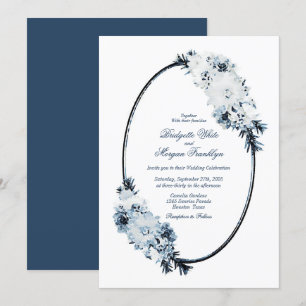 Invitación Vintage Blue Watercolor Floral Oval Boda
