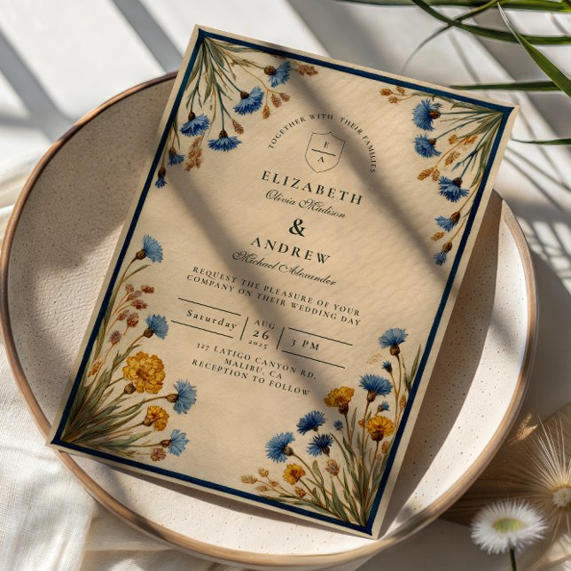 Invitación Vintage Blue Wildflower Wedding (Subido por el creador)