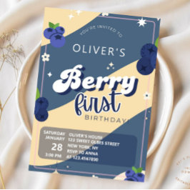 Invitación Vintage Blueberry Berry First Birthday Groovy