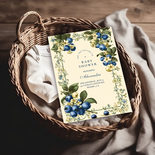 Invitación Vintage Blueberry Botanical Baby Shower (Subido por el creador)