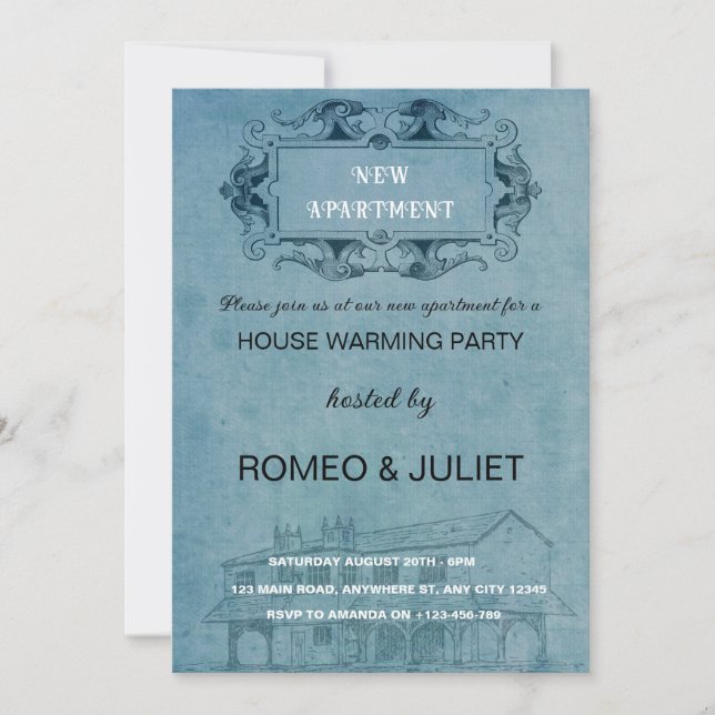Invitación Vintage Blueprint Homewarming Invitation (Anverso)
