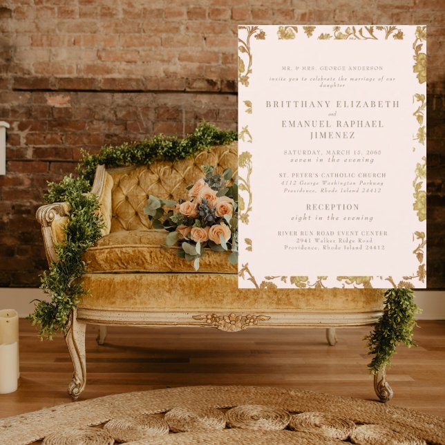 Invitación Vintage Blush & Gold Chinoiserie 2 Venue (Subido por el creador)