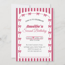 Invitación Vintage Blush Pink Coquette Bow Girl 2nd Birthday 