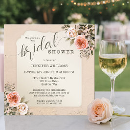 Invitación Vintage Blush Pink Roses Watercolor Bridal Shower