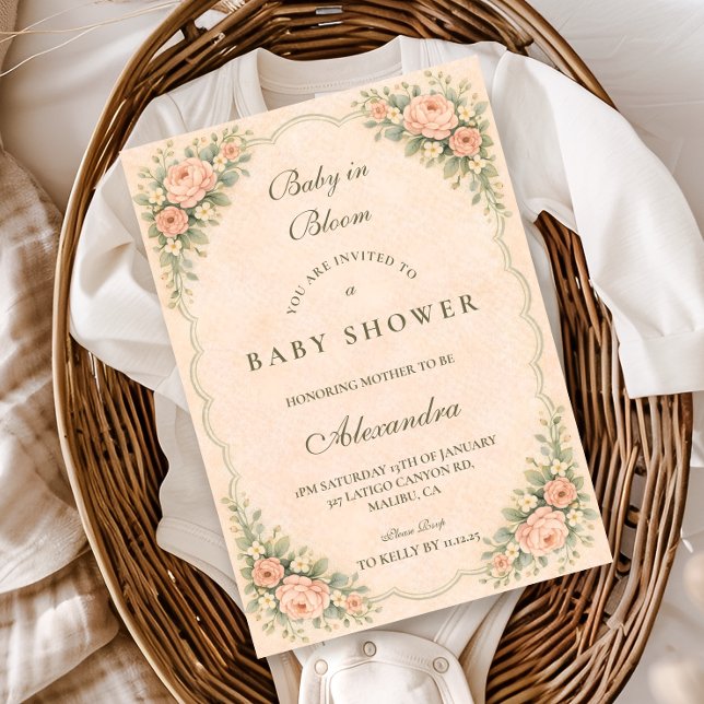 Invitación Vintage Blush Rose Garden Baby Shower (Subido por el creador)