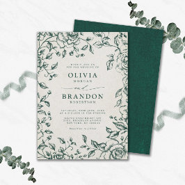 Invitación Vintage Boda simple botánico de Emerald Greenery