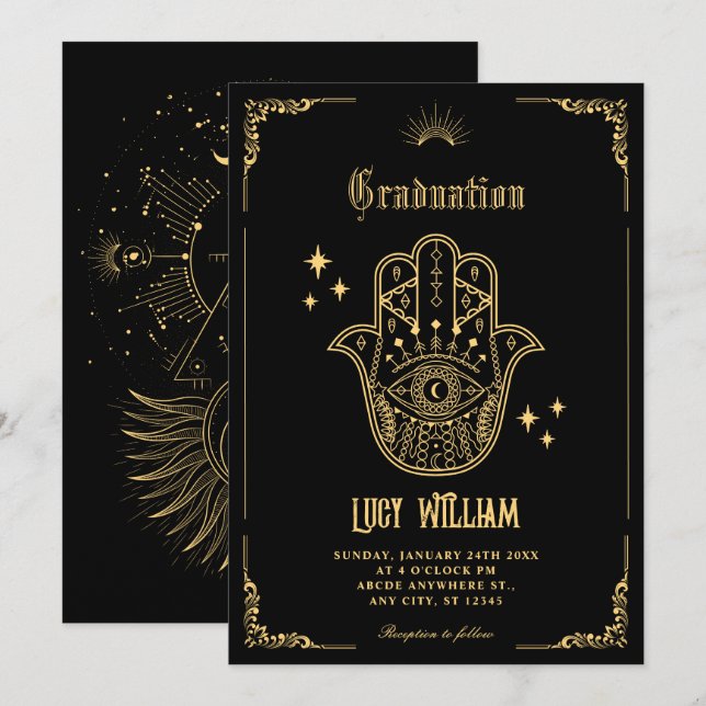 Invitación Vintage Bohemian art symbols graduation (Anverso / Reverso)