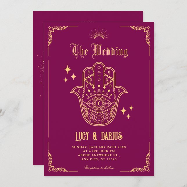 Invitación Vintage Bohemian art symbols wedding (Anverso / Reverso)
