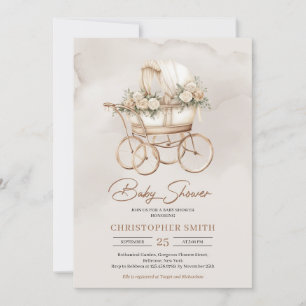 Invitación Vintage boho baby carro neutro sabio floral