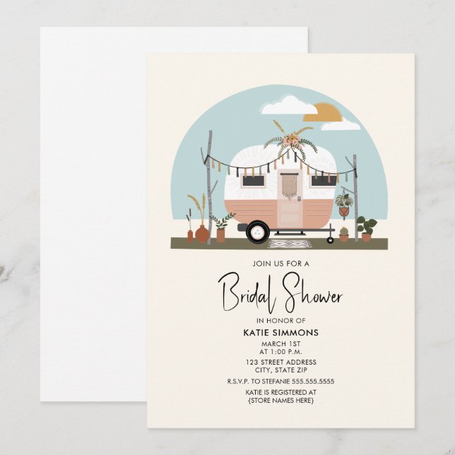 Invitación Vintage Boho Camper Bridal Shower (Anverso / Reverso)