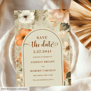 Invitación Vintage Boho Cobre Oliva Floral Guardar la Fecha