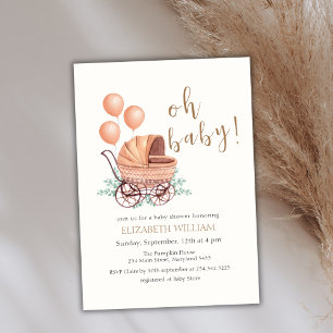 Invitación Vintage Boho Greenery Stroller Balloon Baby Shower