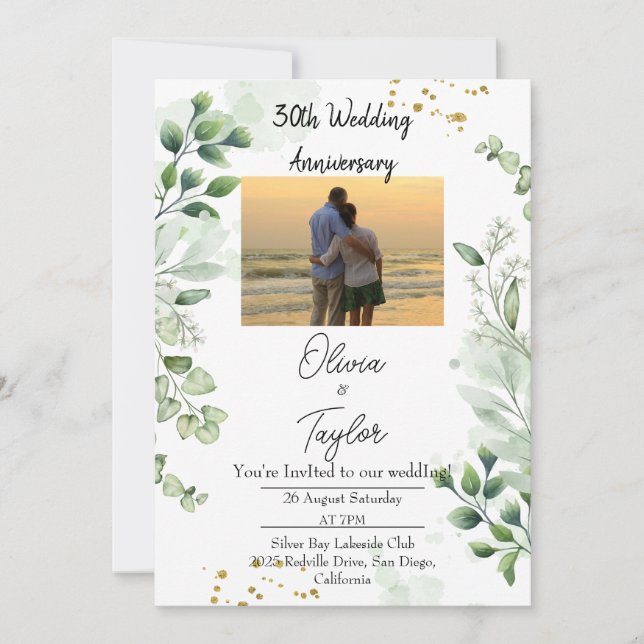 Invitación Vintage Boho Greenery Wedding Anniversary  (Anverso)
